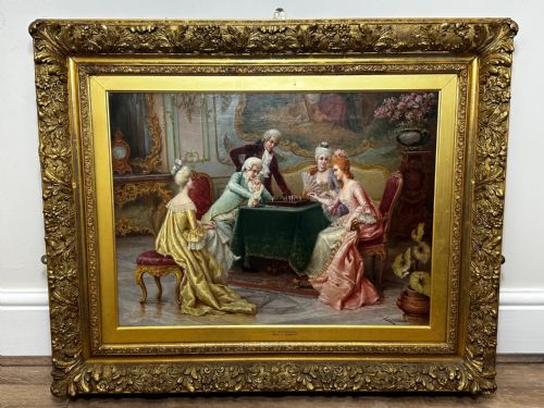 19TH CENTURY ITALIAN OIL PAINTING A CHESS PROBLEM BY CARLO FERRANTI - ADDITIONAL PHOTO 4