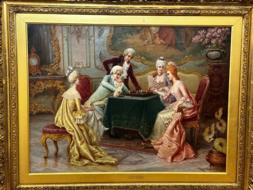 19TH CENTURY ITALIAN OIL PAINTING A CHESS PROBLEM BY CARLO FERRANTI - ADDITIONAL PHOTO 6