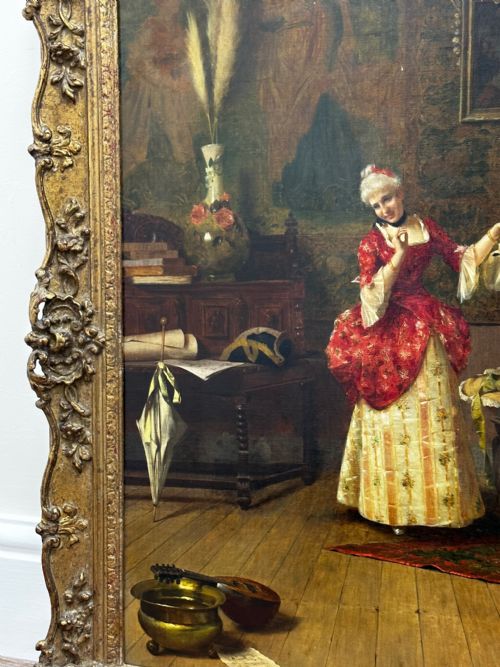 19TH CENTURY ITALIAN MUTUAL ADMIRATION OIL PAINTING BY POMPEO MASSANI - ADDITIONAL PHOTO 2