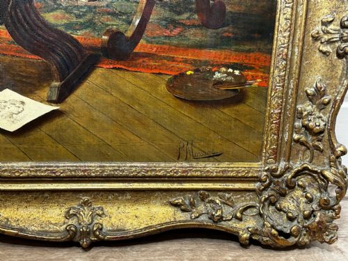 19TH CENTURY ITALIAN MUTUAL ADMIRATION OIL PAINTING BY POMPEO MASSANI - ADDITIONAL PHOTO 3