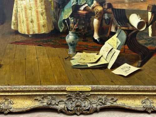 19TH CENTURY ITALIAN MUTUAL ADMIRATION OIL PAINTING BY POMPEO MASSANI - ADDITIONAL PHOTO 4