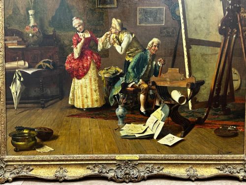 19TH CENTURY ITALIAN MUTUAL ADMIRATION OIL PAINTING BY POMPEO MASSANI - ADDITIONAL PHOTO 6