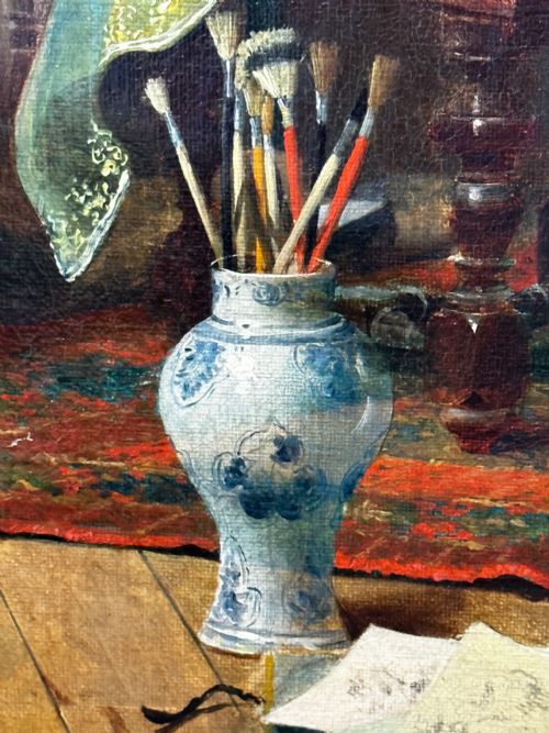 19TH CENTURY ITALIAN MUTUAL ADMIRATION OIL PAINTING BY POMPEO MASSANI - ADDITIONAL PHOTO 14