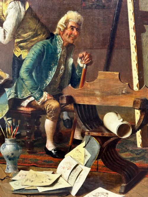 19TH CENTURY ITALIAN MUTUAL ADMIRATION OIL PAINTING BY POMPEO MASSANI - ADDITIONAL PHOTO 25