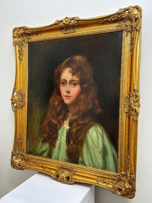 fig 4. Oil Painting Portrait Young Lady Ginger Hair By John William Schofield RBA RI