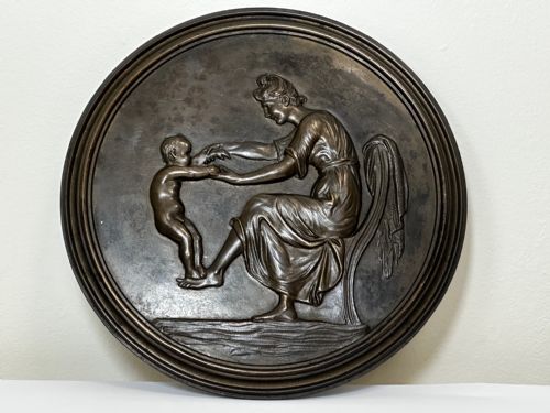 19TH CENTURY COALBROOKDALE BRONZE PLAQUE MOTHER HOLDING HER CHILD - ADDITIONAL PHOTO 2