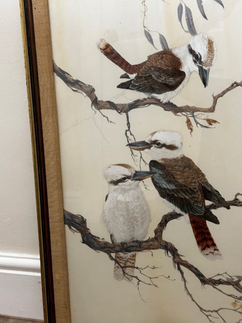 WATERCOLOUR GROUP 3 KOOKABURRAS BIRDS BUSH OUTBACK SIGNED ROBIN HILL - ADDITIONAL PHOTO 8