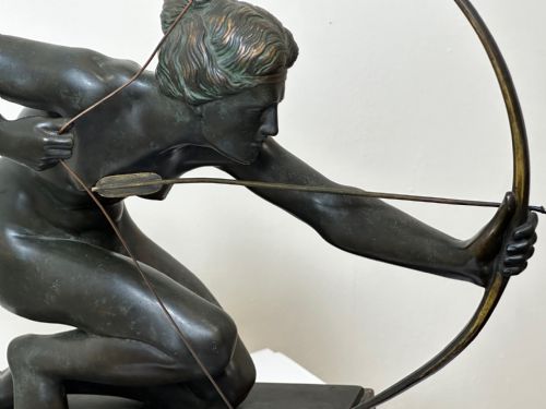 BRONZE SCULPTURE DIANA GODDESS HOLDING BOW ARROW SIGNED R HENN - ADDITIONAL PHOTO 26