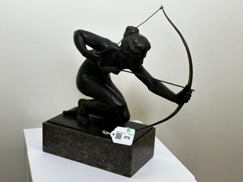 BRONZE SCULPTURE DIANA GODDESS HOLDING BOW ARROW SIGNED R HENN - ADDITIONAL PHOTO 27