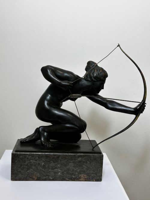 BRONZE SCULPTURE DIANA GODDESS HOLDING BOW ARROW SIGNED R HENN - ADDITIONAL PHOTO 29