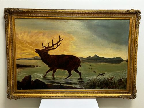 VICTORIAN OIL PAINTING STAG HIGHLANDS FOLLOWER CLARENCE HENRY ROE - ADDITIONAL PHOTO 1