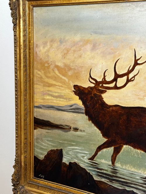 VICTORIAN OIL PAINTING STAG HIGHLANDS FOLLOWER CLARENCE HENRY ROE - ADDITIONAL PHOTO 3