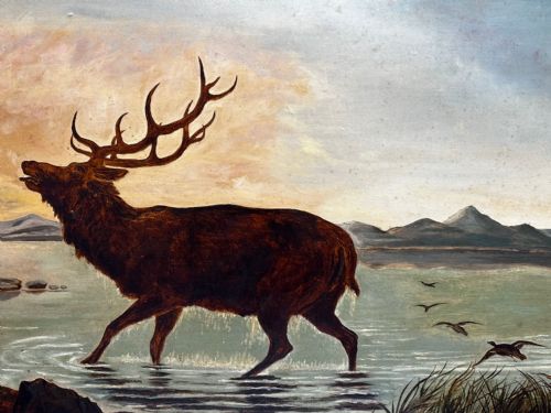 VICTORIAN OIL PAINTING STAG HIGHLANDS FOLLOWER CLARENCE HENRY ROE - ADDITIONAL PHOTO 9