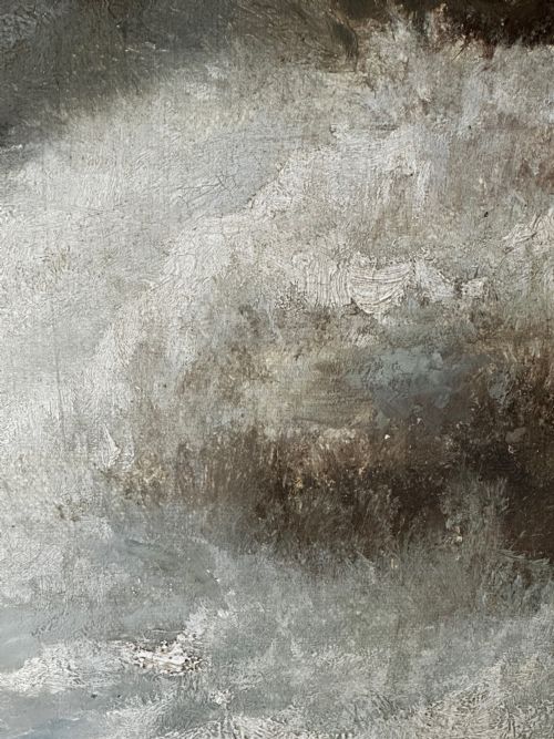 LARGE VICTORIAN OIL PAINTING HOUND DOGS IN SNOW WINTER SCOTTISH MOORS - ADDITIONAL PHOTO 15