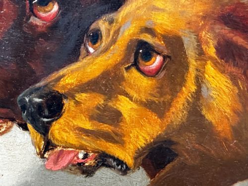 LARGE VICTORIAN OIL PAINTING HOUND DOGS IN SNOW WINTER SCOTTISH MOORS - ADDITIONAL PHOTO 16