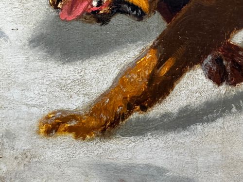 LARGE VICTORIAN OIL PAINTING HOUND DOGS IN SNOW WINTER SCOTTISH MOORS - ADDITIONAL PHOTO 17