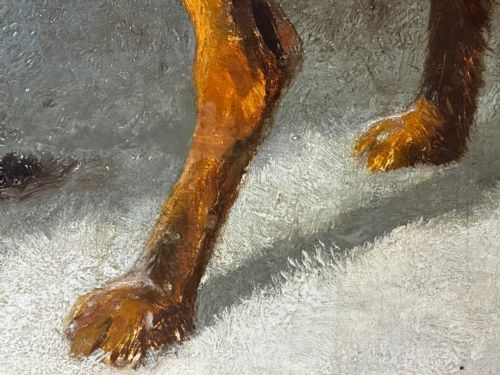 LARGE VICTORIAN OIL PAINTING HOUND DOGS IN SNOW WINTER SCOTTISH MOORS - ADDITIONAL PHOTO 24