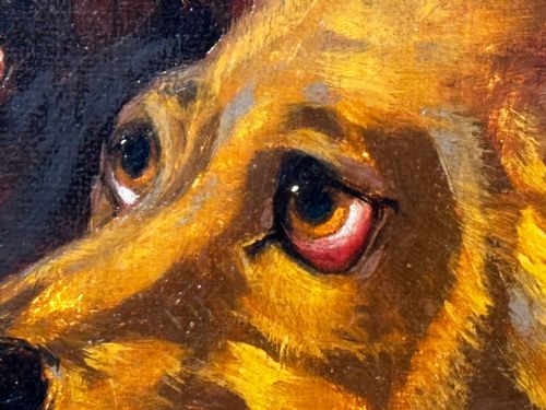 LARGE VICTORIAN OIL PAINTING HOUND DOGS IN SNOW WINTER SCOTTISH MOORS - ADDITIONAL PHOTO 26