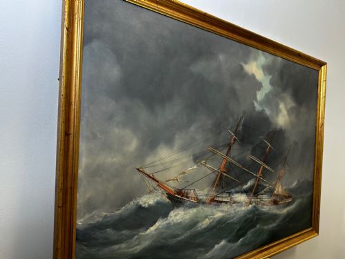 OIL PAINTING SHIP IN BAY BISCAY ATTRIBUTED DOUARD MARIE ADAM - ADDITIONAL PHOTO 7