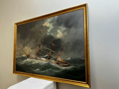 OIL PAINTING SHIP IN BAY BISCAY ATTRIBUTED DOUARD MARIE ADAM - ADDITIONAL PHOTO 8