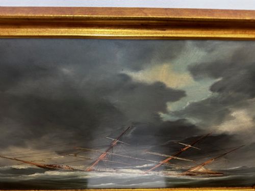 OIL PAINTING SHIP IN BAY BISCAY ATTRIBUTED DOUARD MARIE ADAM - ADDITIONAL PHOTO 11
