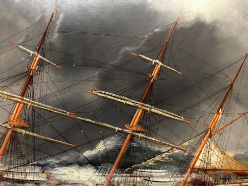 OIL PAINTING SHIP IN BAY BISCAY ATTRIBUTED DOUARD MARIE ADAM - ADDITIONAL PHOTO 12