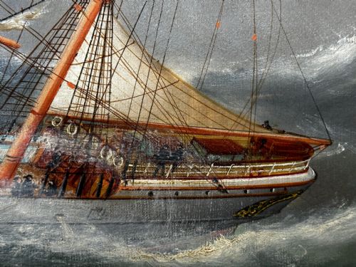 OIL PAINTING SHIP IN BAY BISCAY ATTRIBUTED DOUARD MARIE ADAM - ADDITIONAL PHOTO 13