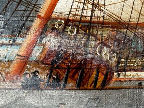 OIL PAINTING SHIP IN BAY BISCAY ATTRIBUTED DOUARD MARIE ADAM - ADDITIONAL PHOTO 14