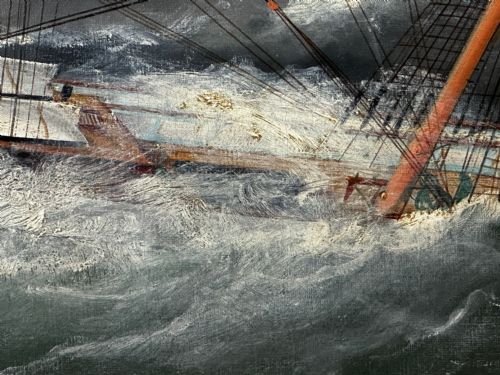 OIL PAINTING SHIP IN BAY BISCAY ATTRIBUTED DOUARD MARIE ADAM - ADDITIONAL PHOTO 17