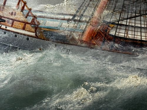 OIL PAINTING SHIP IN BAY BISCAY ATTRIBUTED DOUARD MARIE ADAM - ADDITIONAL PHOTO 18