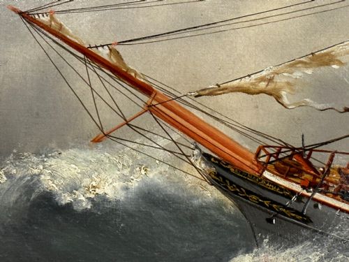 OIL PAINTING SHIP IN BAY BISCAY ATTRIBUTED DOUARD MARIE ADAM - ADDITIONAL PHOTO 19