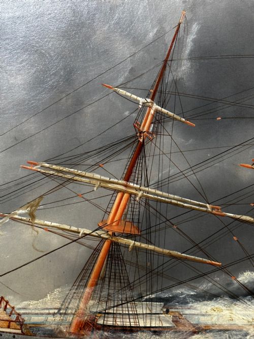 OIL PAINTING SHIP IN BAY BISCAY ATTRIBUTED DOUARD MARIE ADAM - ADDITIONAL PHOTO 22
