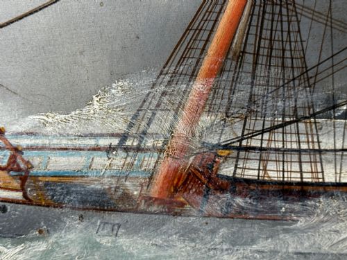 OIL PAINTING SHIP IN BAY BISCAY ATTRIBUTED DOUARD MARIE ADAM - ADDITIONAL PHOTO 23