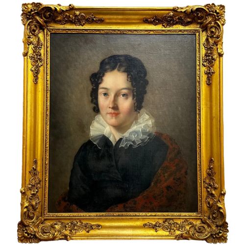 victorian oil painting portrait graceful young brunette lady blue eyes - CATEGORY: ANTIQUE ART - DATED VICTORIAN