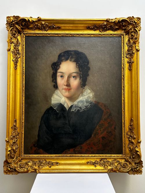 VICTORIAN OIL PAINTING PORTRAIT GRACEFUL YOUNG BRUNETTE LADY BLUE EYES - ADDITIONAL PHOTO 1