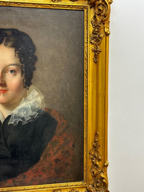 VICTORIAN OIL PAINTING PORTRAIT GRACEFUL YOUNG BRUNETTE LADY BLUE EYES - ADDITIONAL PHOTO 3