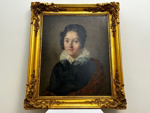 VICTORIAN OIL PAINTING PORTRAIT GRACEFUL YOUNG BRUNETTE LADY BLUE EYES - ADDITIONAL PHOTO 11
