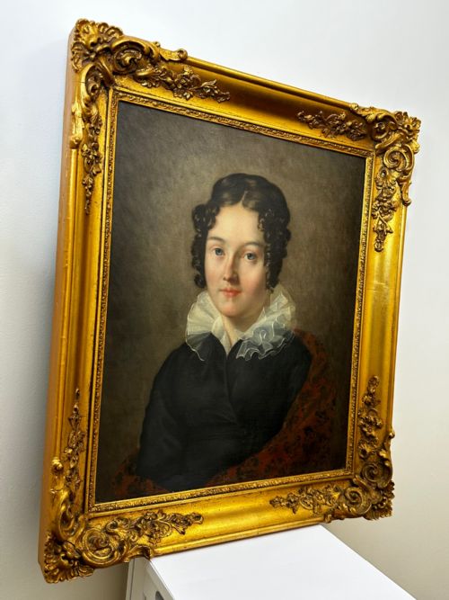 VICTORIAN OIL PAINTING PORTRAIT GRACEFUL YOUNG BRUNETTE LADY BLUE EYES - ADDITIONAL PHOTO 12