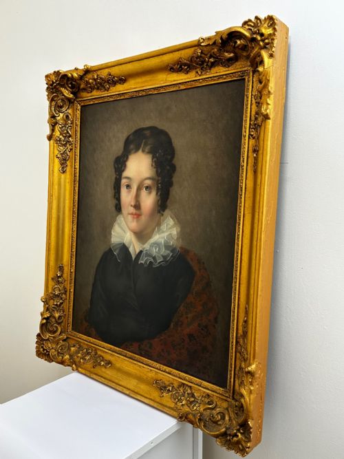 VICTORIAN OIL PAINTING PORTRAIT GRACEFUL YOUNG BRUNETTE LADY BLUE EYES - ADDITIONAL PHOTO 13