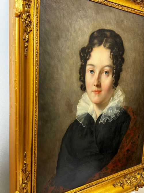 VICTORIAN OIL PAINTING PORTRAIT GRACEFUL YOUNG BRUNETTE LADY BLUE EYES - ADDITIONAL PHOTO 15