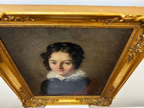 VICTORIAN OIL PAINTING PORTRAIT GRACEFUL YOUNG BRUNETTE LADY BLUE EYES - ADDITIONAL PHOTO 16