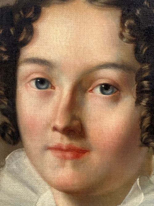 VICTORIAN OIL PAINTING PORTRAIT GRACEFUL YOUNG BRUNETTE LADY BLUE EYES - ADDITIONAL PHOTO 18