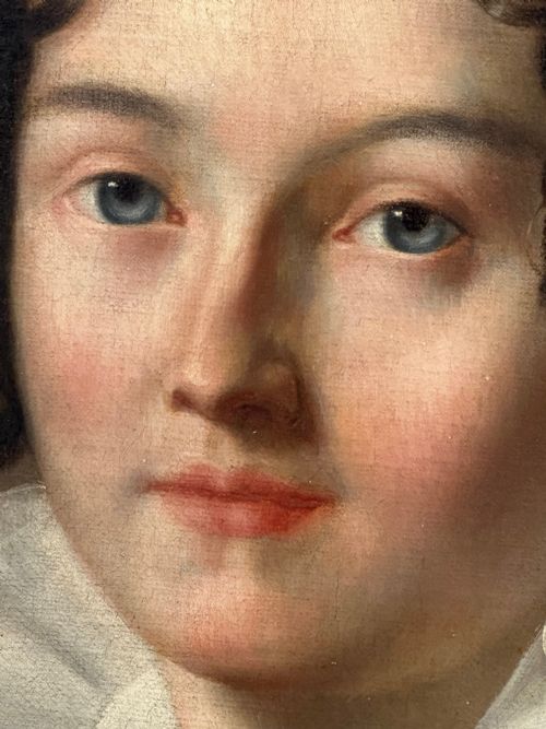 VICTORIAN OIL PAINTING PORTRAIT GRACEFUL YOUNG BRUNETTE LADY BLUE EYES - ADDITIONAL PHOTO 19