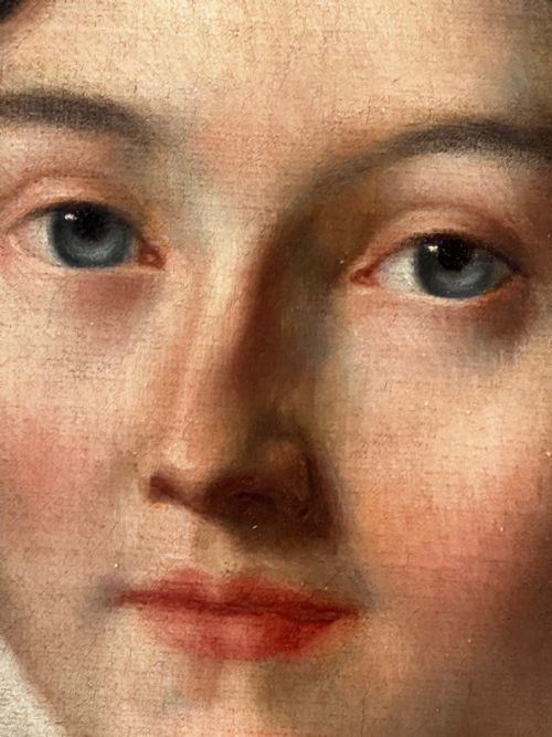 VICTORIAN OIL PAINTING PORTRAIT GRACEFUL YOUNG BRUNETTE LADY BLUE EYES - ADDITIONAL PHOTO 20
