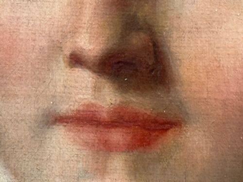 VICTORIAN OIL PAINTING PORTRAIT GRACEFUL YOUNG BRUNETTE LADY BLUE EYES - ADDITIONAL PHOTO 21