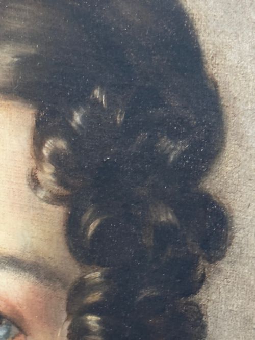 VICTORIAN OIL PAINTING PORTRAIT GRACEFUL YOUNG BRUNETTE LADY BLUE EYES - ADDITIONAL PHOTO 24