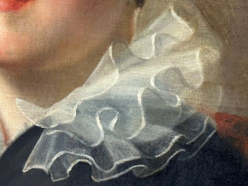 VICTORIAN OIL PAINTING PORTRAIT GRACEFUL YOUNG BRUNETTE LADY BLUE EYES - ADDITIONAL PHOTO 28