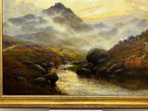 LARGE OIL PAINTING TAW MARSH DARTMOOR DEVON BY ALFRED DE BREANSKI JR - ADDITIONAL PHOTO 2