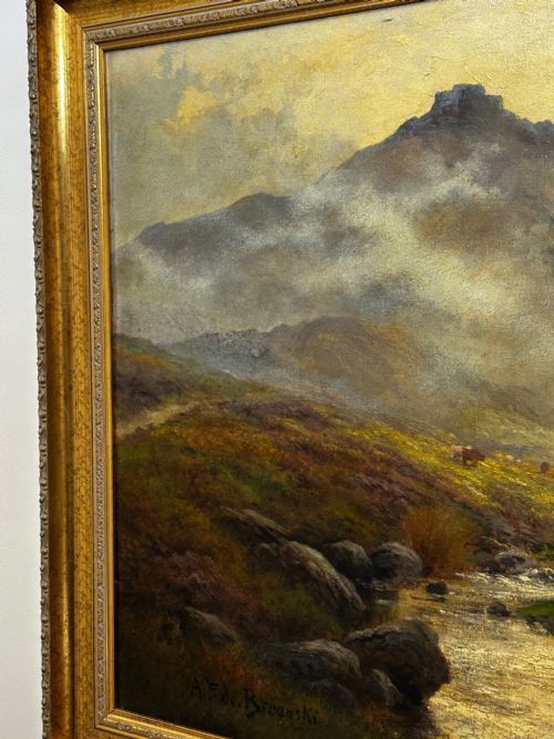LARGE OIL PAINTING TAW MARSH DARTMOOR DEVON BY ALFRED DE BREANSKI JR - ADDITIONAL PHOTO 4