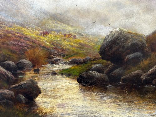LARGE OIL PAINTING TAW MARSH DARTMOOR DEVON BY ALFRED DE BREANSKI JR - ADDITIONAL PHOTO 12